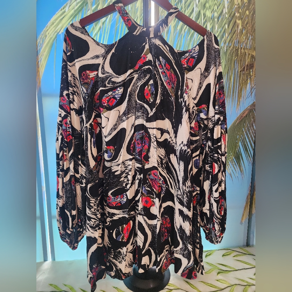 Free People Black and White Asymmetrical Long Sleeve Tunic